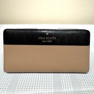 Kate Spade New York Madison large slim bifold leather wallet in hazelnut